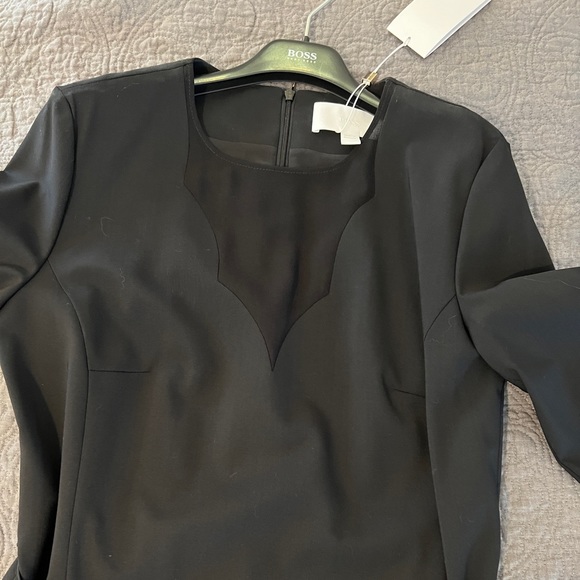 HUGO BOSS Black Diabina Leather Belted Wool Blend Sheath LBD Dress size 6 - Picture 4 of 11